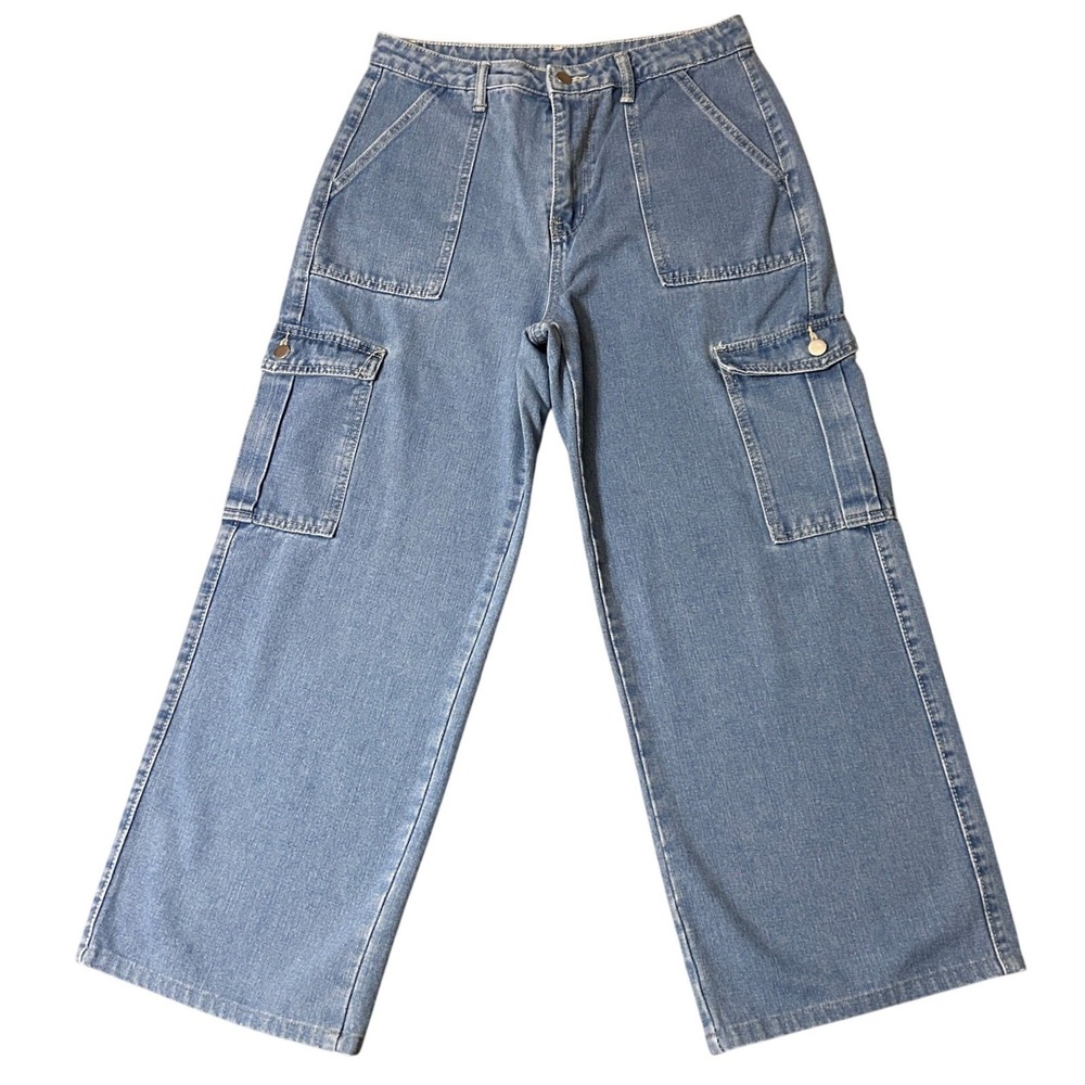 SHEIN Wide Leg Cargo Jeans Womens Large Baggy Loose High Waisted Denim 30x26